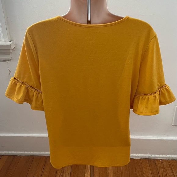 NWT PerSeption Concept mustard yellow bell sleeves front tie blouse, size S boho - Picture 2 of 11